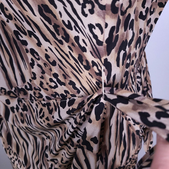VTG Spenser Jeremy Leopard Animal Print 100% Silk Faux Wrap Sleeveless Dress 10 - Picture 10 of 13